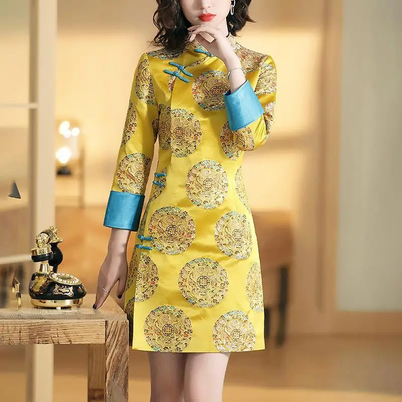 

2023 new traditional chinese clothing tangsuit festival cheongsam vinatge qipao improved elegant mandarin collar party dress a12