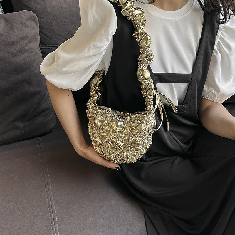 2023 Fashion Women Shoulder Bags Silver Pink High Quality Durable Fabric Female Shoulder Bag Prettry Style Girls Lovely Mini Bag