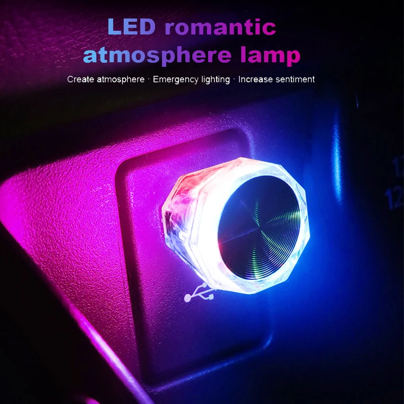 

LED Car USB Atmosphere Lamp Wireless Flash Colorful Lights Auto Decoration Lighting Night Lights Computer Mobile Power Charging