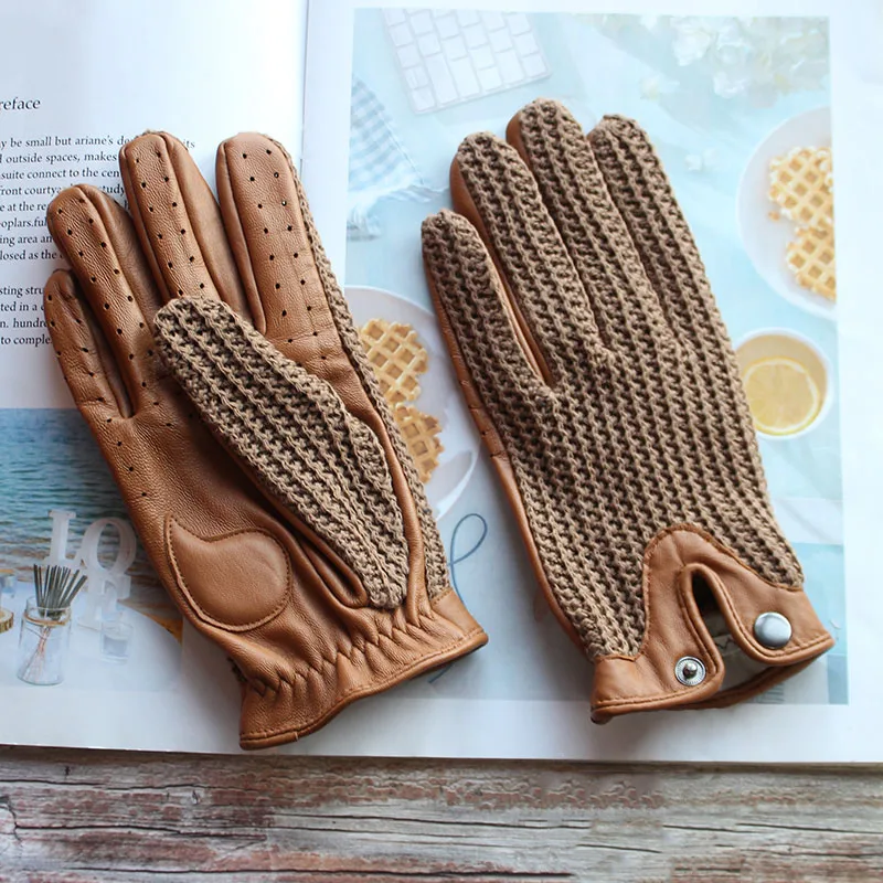 Genuine Leather Men's Gloves Driving Motorbike Chauffeur Retro Fingerless New 