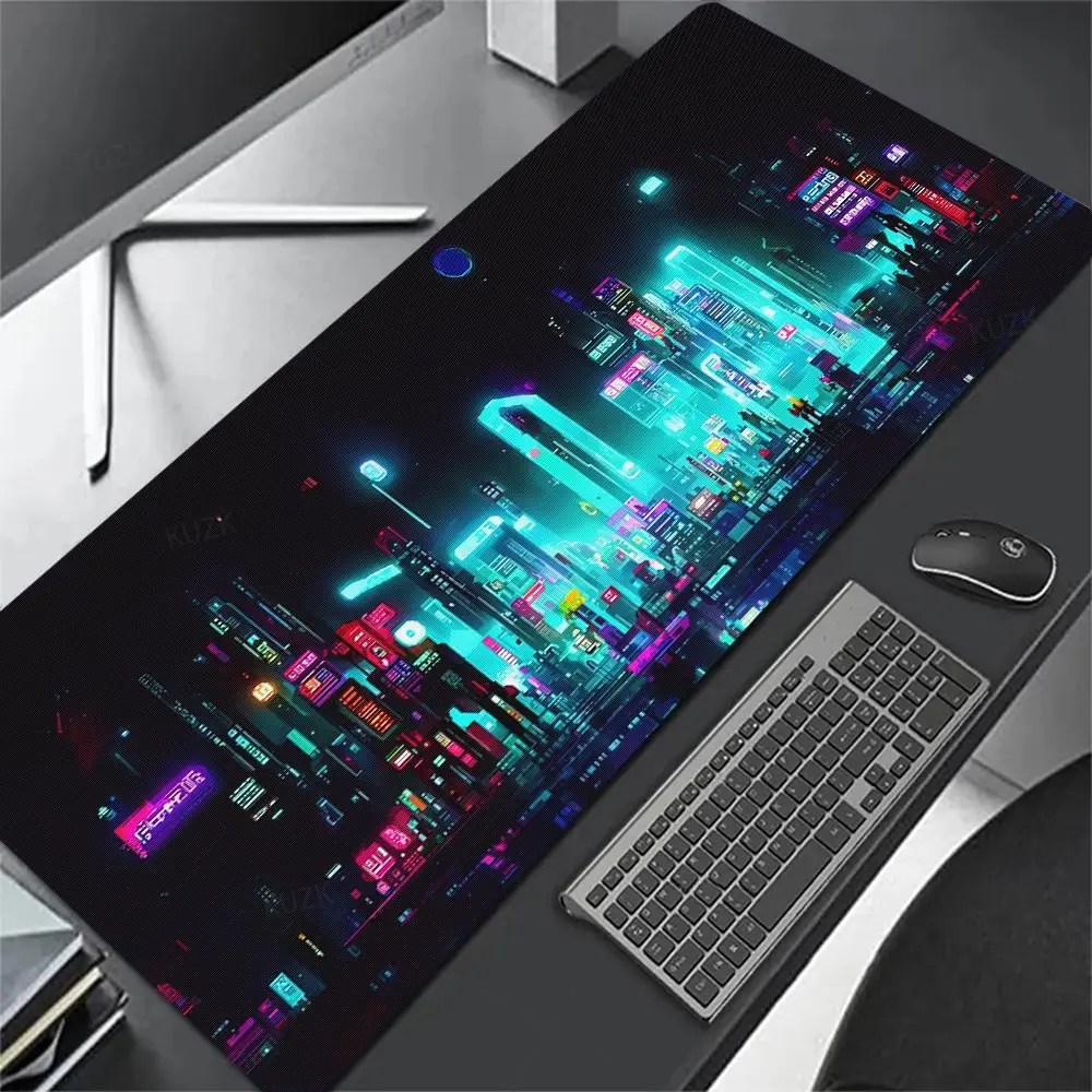 Cyberpunk Neon City Gaming Mouse Pad Anime Gamer Desk Mat Xxl Keyboard Pad Desktop Grande Computer Table Surface Per Accessori