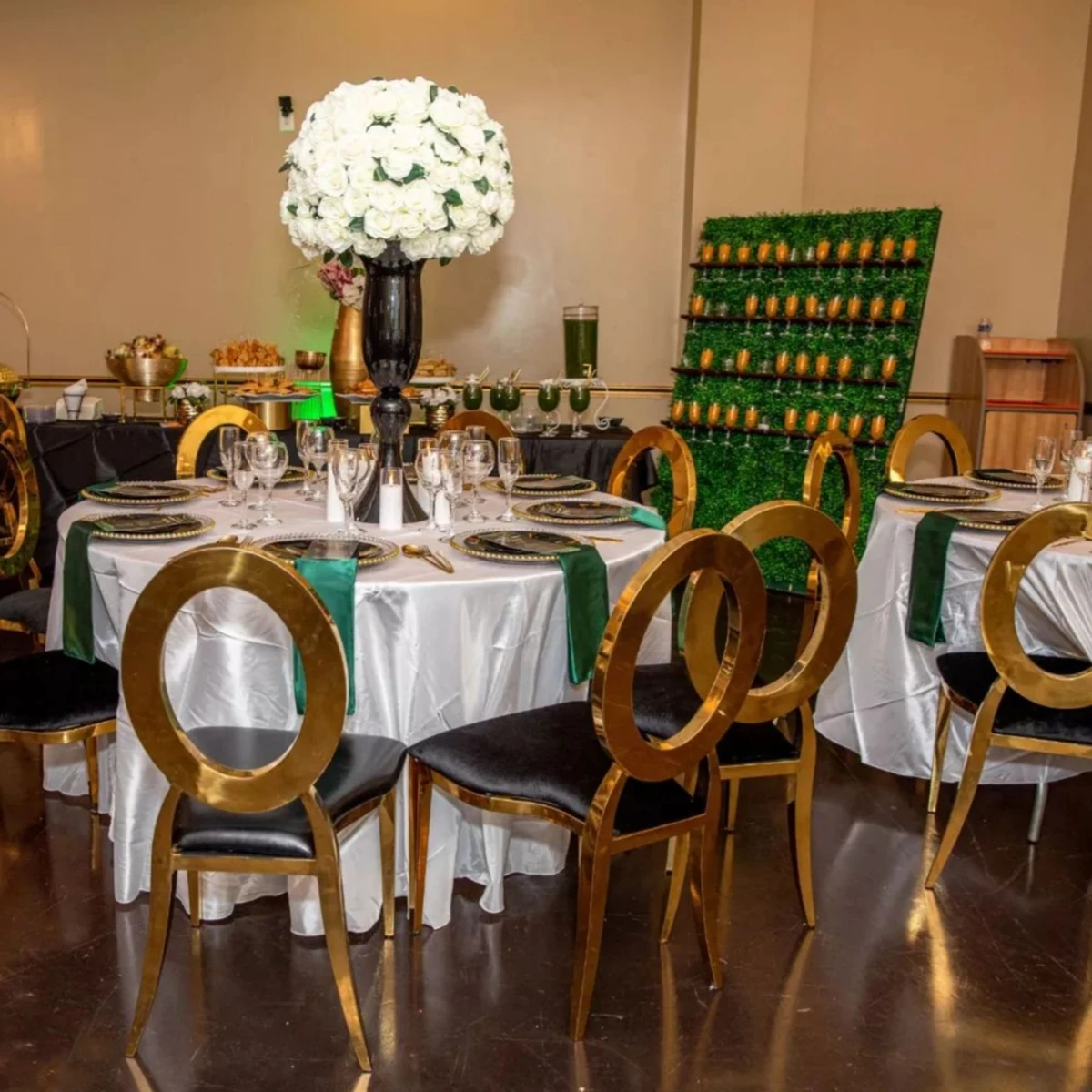 chair/table）)Rectangle Gold White Top Table Empty Oval Back Chair Latest Design Wedding Party Furniture Set