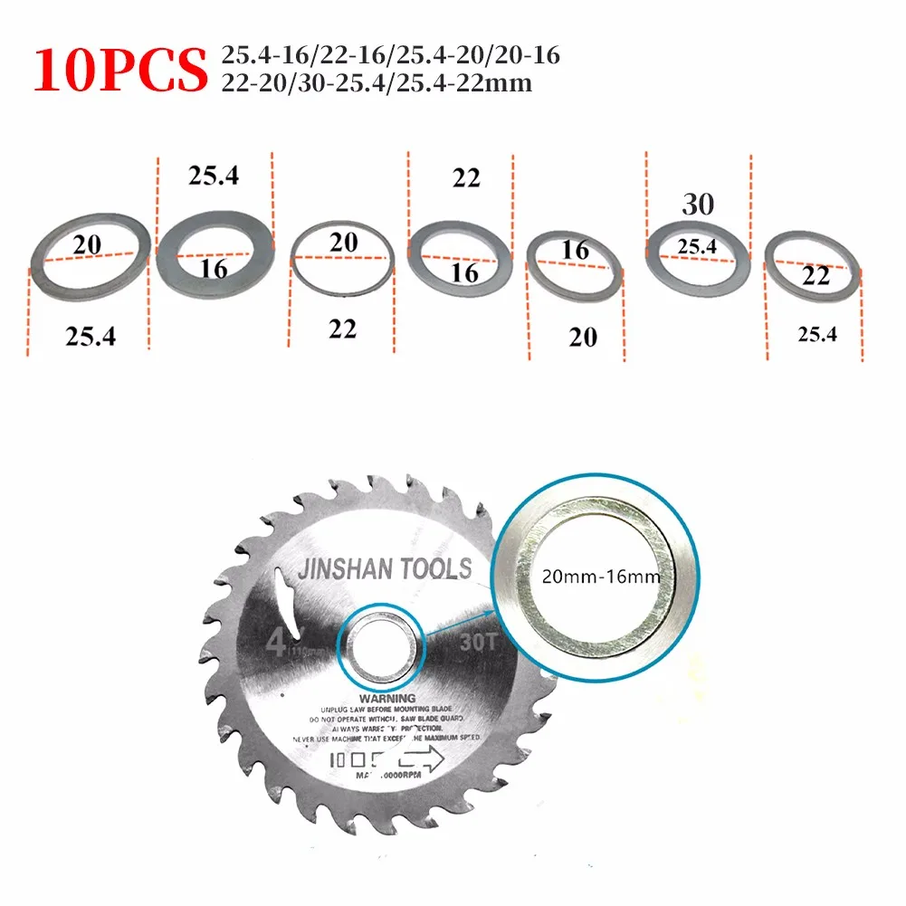 10pcs Saw Cutting Washer Inner Hole Adapter Ring Blades Aperture Change Washer 25.4-16/22-16/25.4-20/20-16/22-20/30-25.4/25.4-22