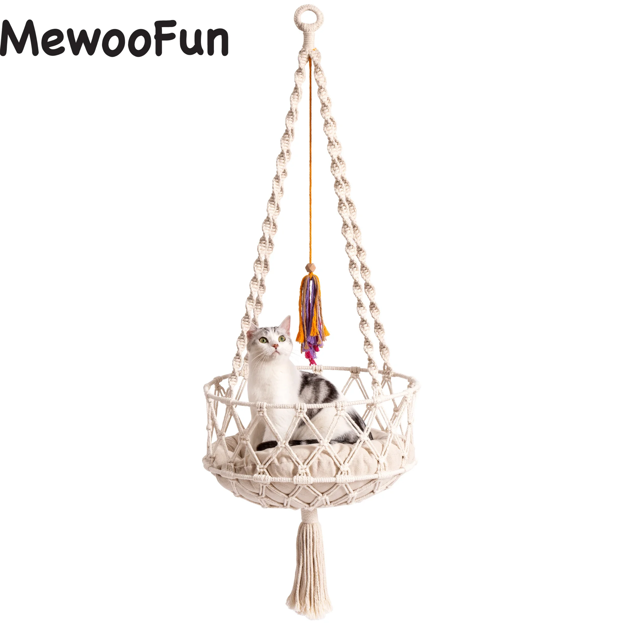 

Mewoofun Handwoven Cat Window Perch Bed with Hanging Bed Hammock for Indoor Outdoor Cat Sleeping Climbing Playing US Shipping