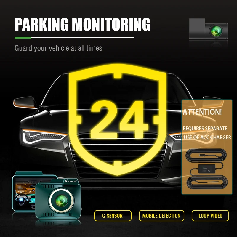 4K ADAS 와이파이 대시 캠 GPS 자동차 카메라, 2.35 인치 터치 IPS 듀얼 카메라, Asawin A18 야간 투시경, LDWS FCWS 24 시간 주차 모드