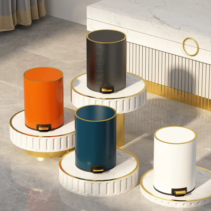 

Luxury Waste Bin Trash Can Living Room Toilet Nordic Stainless Steel Garbage Bin with Cover Kitchen Bedroom lixeira Home Product