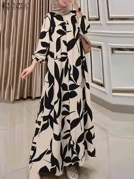 2024 ZANZEA Autumn Sundress Fashion Women Long Sleeve Muslim Dress Abaya Bohemain Floral Print Maxi Vestidos Islamic Clothing