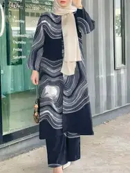 ZANZEA Vintage Printed Muslim Sets Women Blouse Suit Autumn Tracksuits Islamic Outfits Long Sleeve Shirt & Pants Causal Abaya