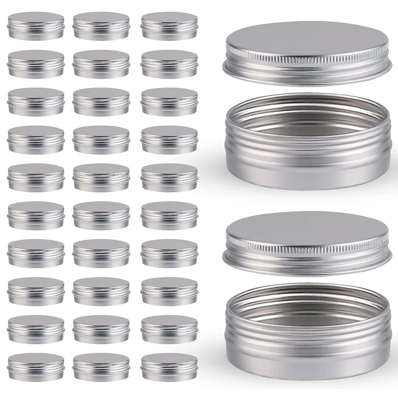 

30Pcs 5g - 60g Empty Silver Aluminum Cans Screw-on Cap Seal Metal Round Tins Bottles For Cosmetic Salve Lipstick Spices Candles