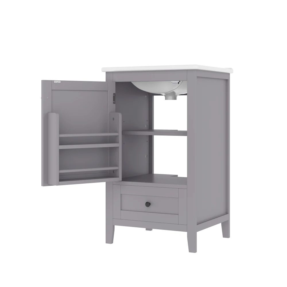 51 x 46 x 85 cm Stand-Badezimmerschrank mit Waschbecken, geräuschlose Schublade mit großem Fassungsvermögen, verstellbarem Regal, Keramikwaschbecken – Detail 38