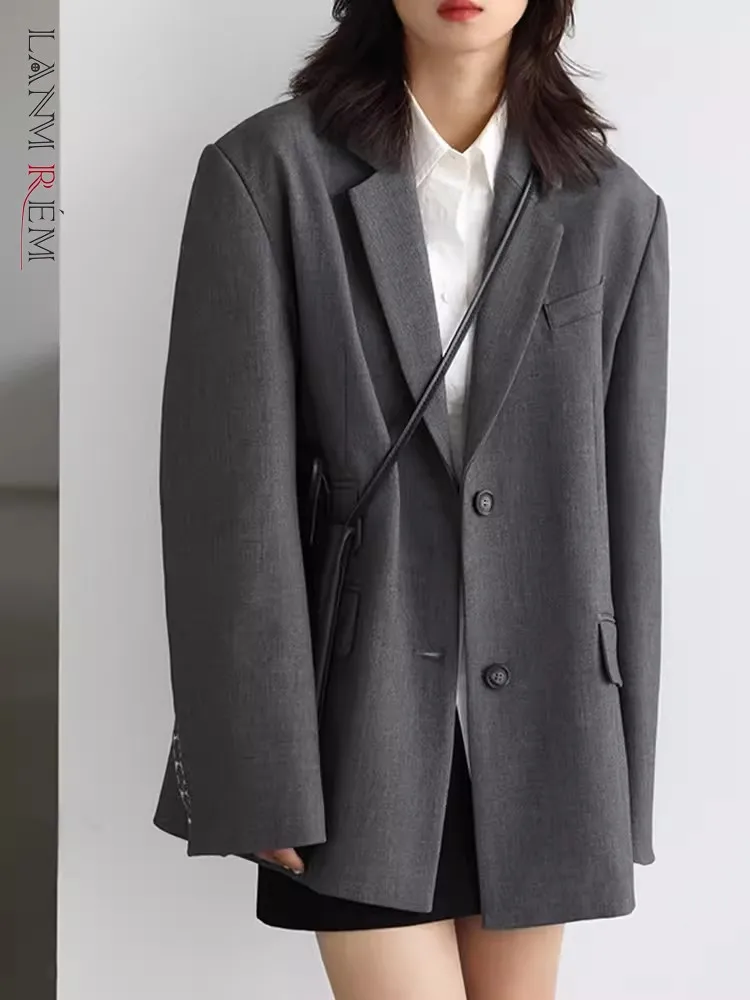 

LANMREM Fashion Blazer Coat Women Notched Collar Long Sleeves Loose Style Solid Color Office Lady Clothing 2024 Autumn CP2777