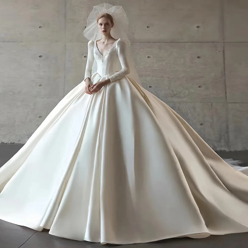 

Luxury Hochzeitskleid Beading V-Neck Wedding Dresses Long Sleeve Appliques Classic Vestidos De Novia Bridal Gowns 웨딩드레스