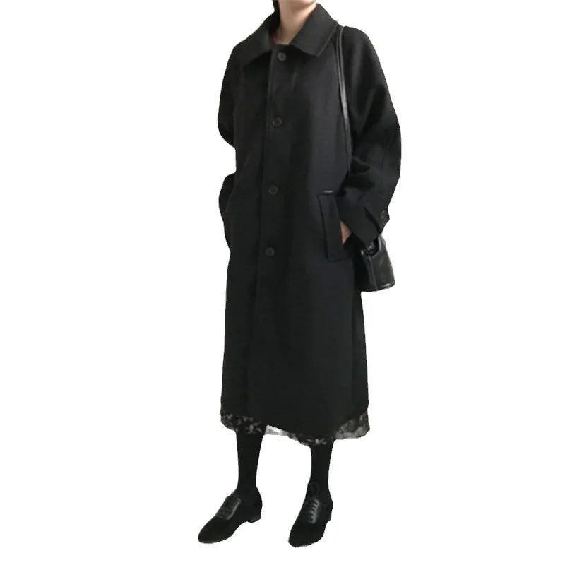 Woolen Coat Women's Mid Length 2023 Autumn/Winter New Korean Version Loose And Slim Over Knee College Style Woolen Coat Trend