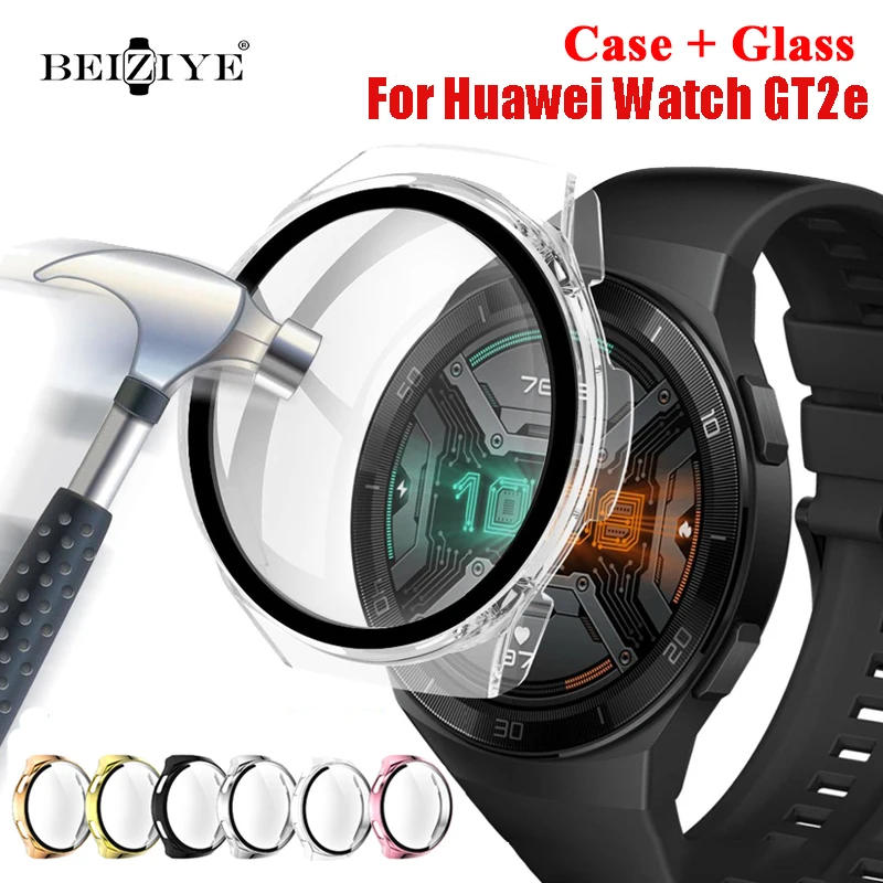 Vetro Temperato + Custodia Per Huawei Watch Gt2E Protezione Dello Schermo Cornice Della Copertura Del Paraurti Per Huawei Watch Gt2E Custodie Rigide O