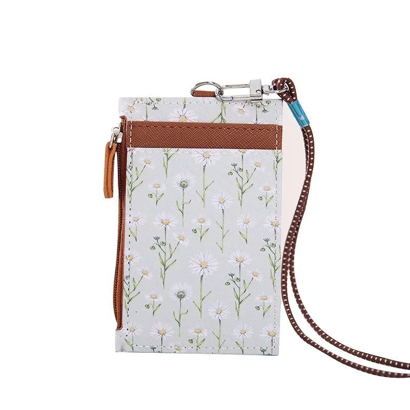 Women Floral Card Holder Wallet Neck Strap Lanyard Badge PU Leather Wallet Bank Credit Card ID Holder Case Purse Bag leather wallet wallet card holder card holder credit card holder credit card wallet card wallet id card holder id card case wallet card bag