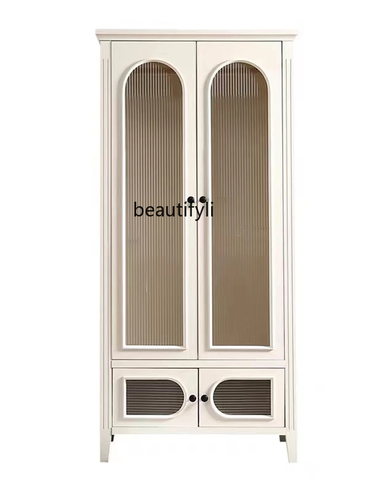 

American-Style Solid Wood Wardrobe Light Luxury Double Door Curio Cabinet Changhong Glass Flat Open French Storage Cabinet