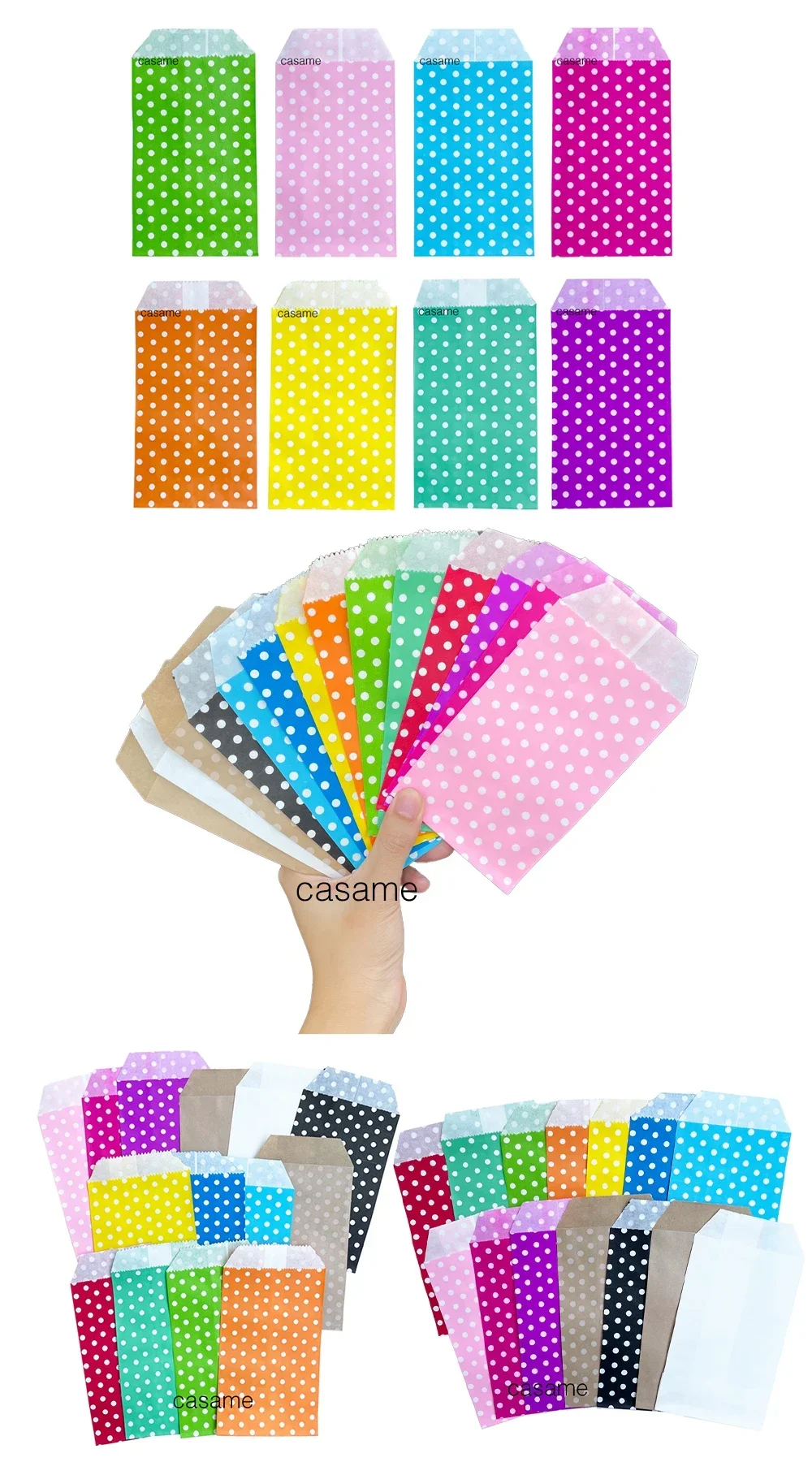 50 Stück mehrfarbige Mini-Beutel aus Kraftpapier – einfarbige Geschenktüten für Hochzeiten, Partys, Einladungen und Gruß – Detail 3