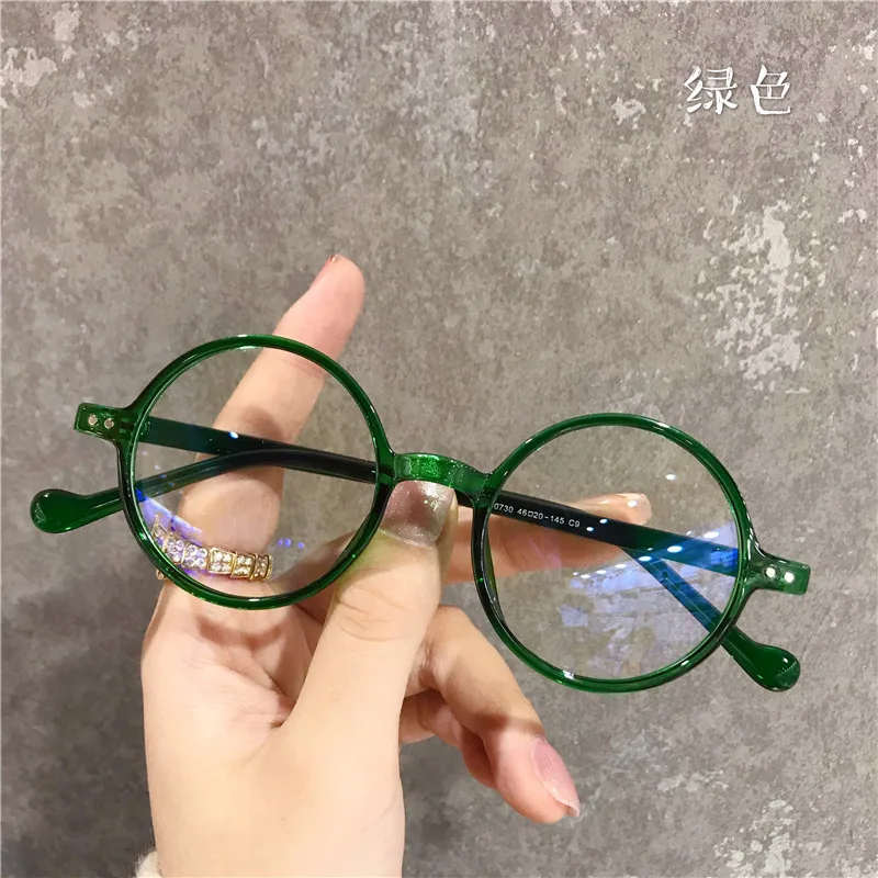 

Retro small round frame reading glasses green fashion art show young blue light proof reading glasses