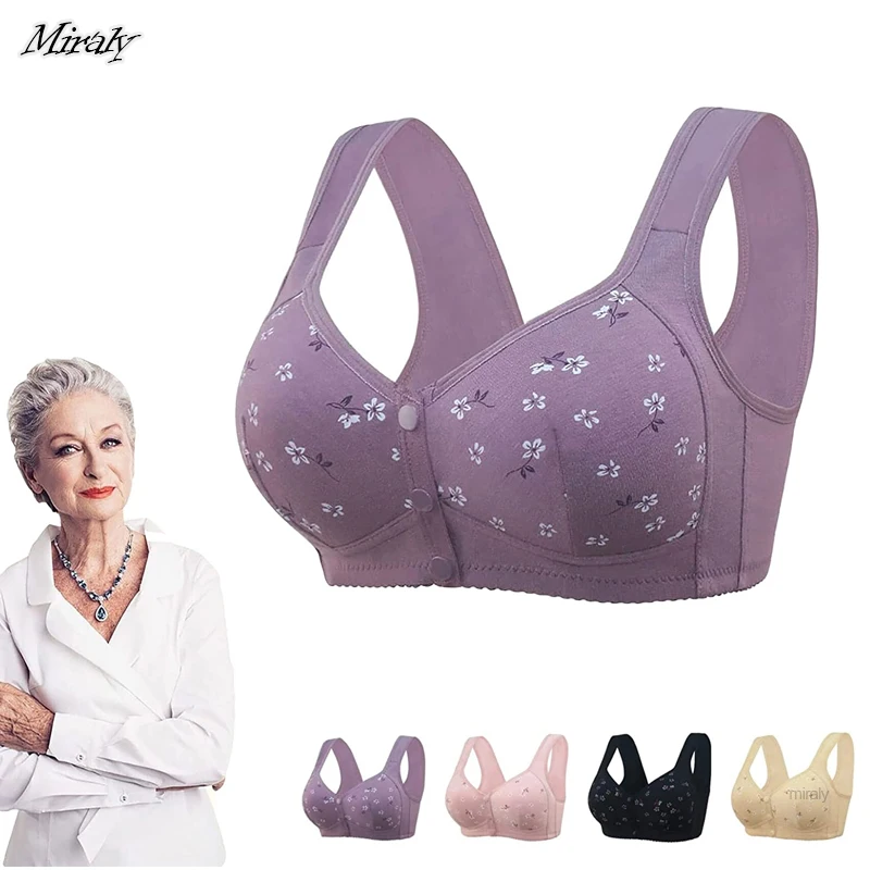 Elderly Charm Daisy Bras Front Snaps Women Wireless Brassiere Underwear Breathable Sport Crop Tops Seamless Bras Large Size Bra 1