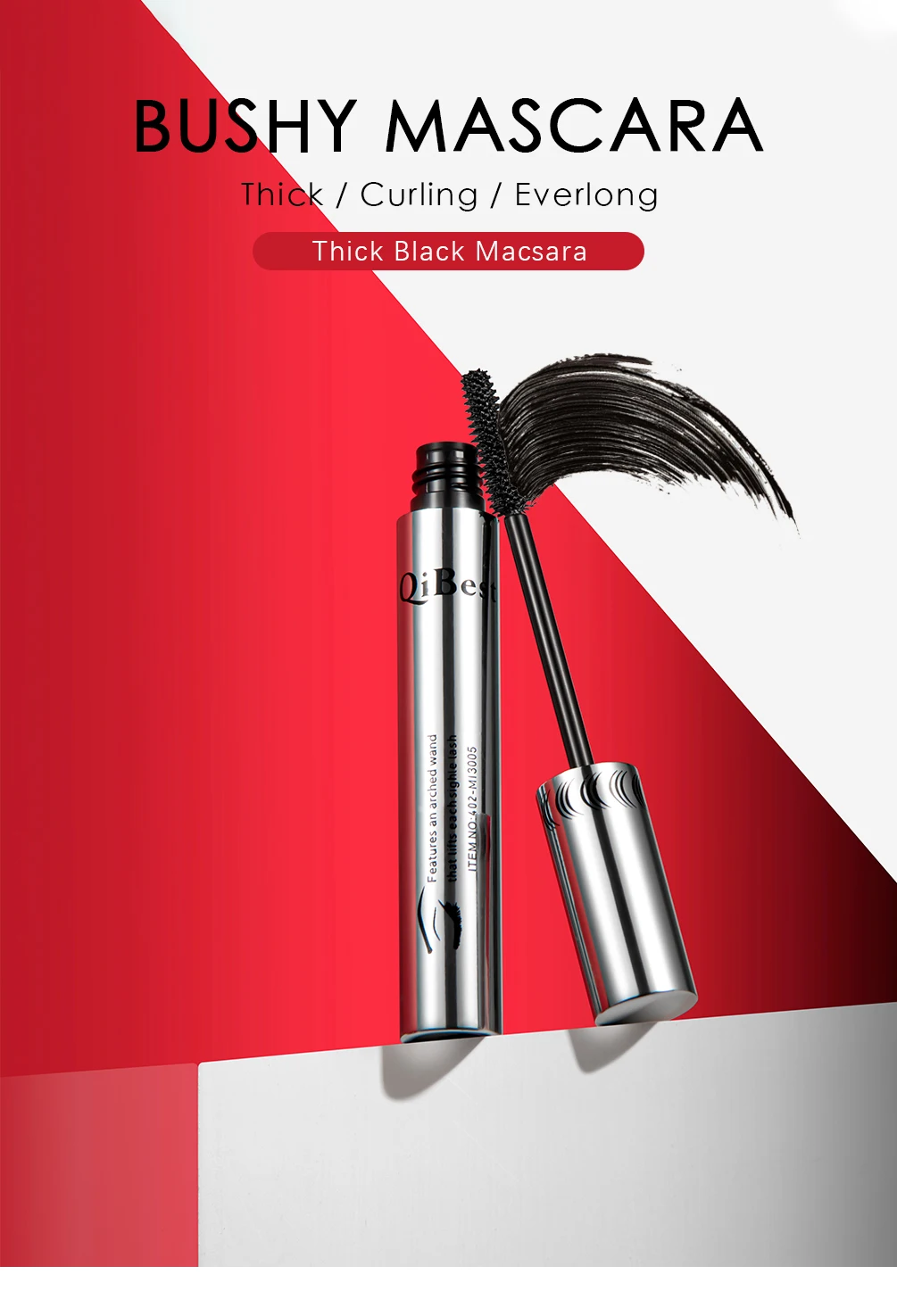 Qibest 4d Seiden faser Wimpern Mascara wasserdichte schwarze Mascara für Wimpern verlängerung dicken Lift Verlängerung dauerhafte Make-up Rimmel – Detail 1