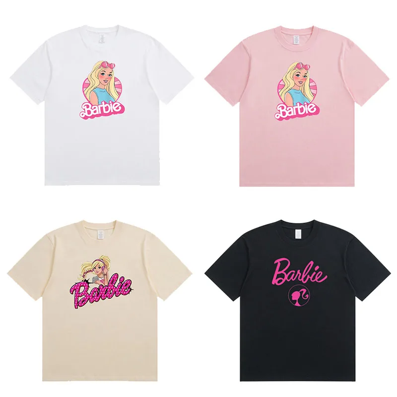 

Повседневная Свободная Женская футболка Барби с коротким рукавом и круглым вырезом с короткими рукавами в европейском и американском стиле большого размера для женщин
