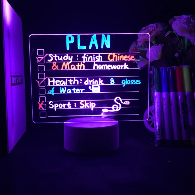 Creative Note Light Board Led Nightlight USB Rewritable Message Boards With  7 Color Pens Gift For