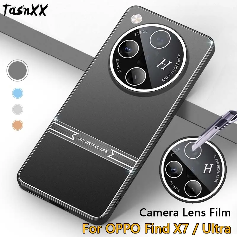 Custodia Morbida In Tpu Posteriore In Metallo Opaco Per Oppo Find X7 / Ultra Full Cover Anti-Fingerprint Camera Lens Glass Film Protector Shell