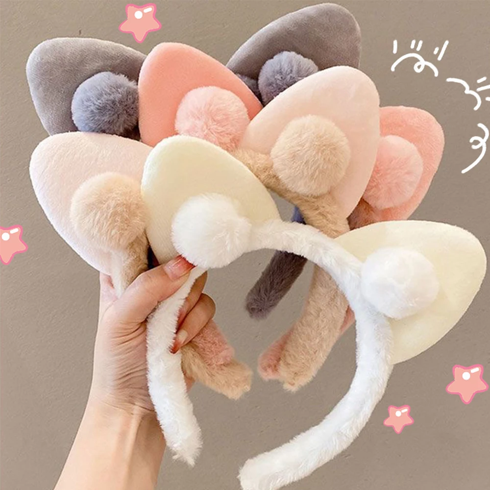 

Cute Plush Cat Ear Headband Cartoon Furry Hair Hoop Versatile Face Wash Hairband Winter Hair Accessories For Women Makeup Shower