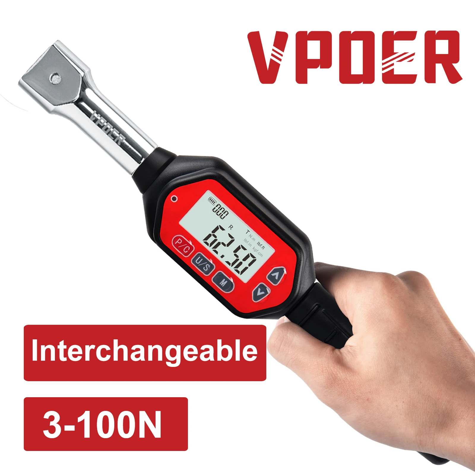 3 100Nm Interchangeable Head Digital Torque Wrench Ended Head Torque