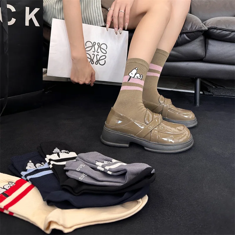 

New Kawaii Snoopys Socks In Tube Socks Cartoon Lovable Versatile Bar Embroidery Boneless Socks Girl Birthday Gift For Girlfriend
