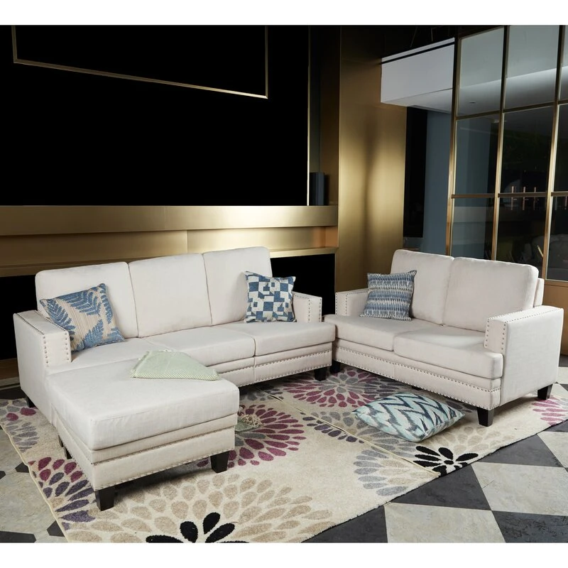 Conjunto de sofás montados de poliéster para sala de estar, muebles de sencillos y elegantes, con almohada, color turquesa/crema, 2 piezas| | AliExpress
