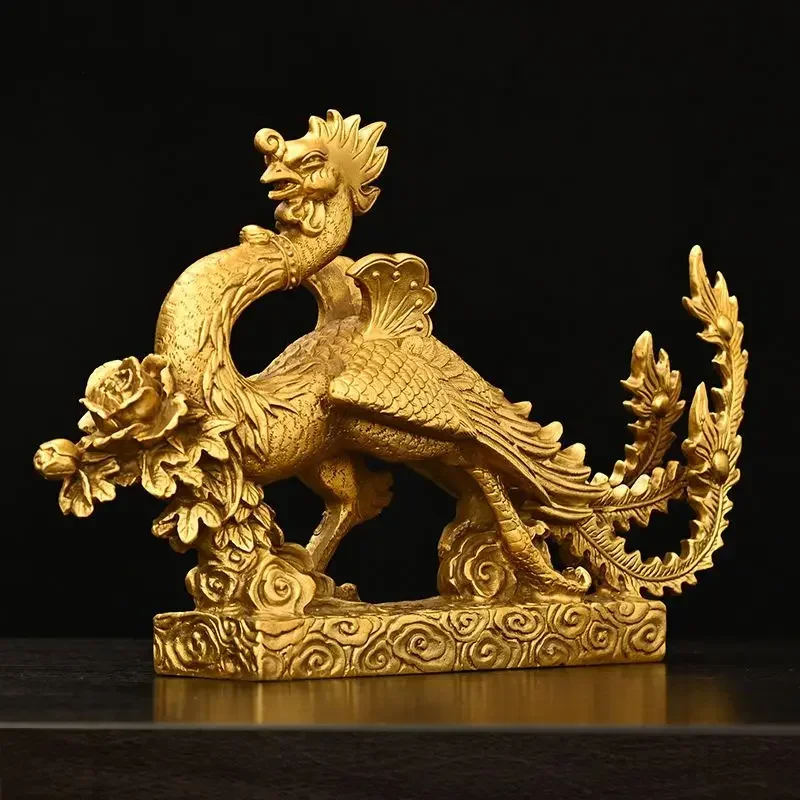 Chinese Lucky Mascot Pure Copper Dragon and Phoenix Ornament Home Decoration Gift