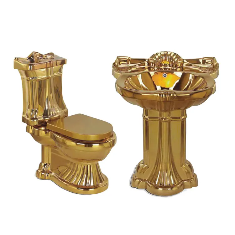 European luxury vintage bathroom wc ceramic gold two piece toilet 5
