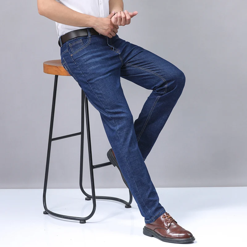 2025 New Light Blue Men's Comfort Soft Jeans Fashion Straight Business Pants Cotton Soft Casual Stretch Denim Trousers 28-40 4