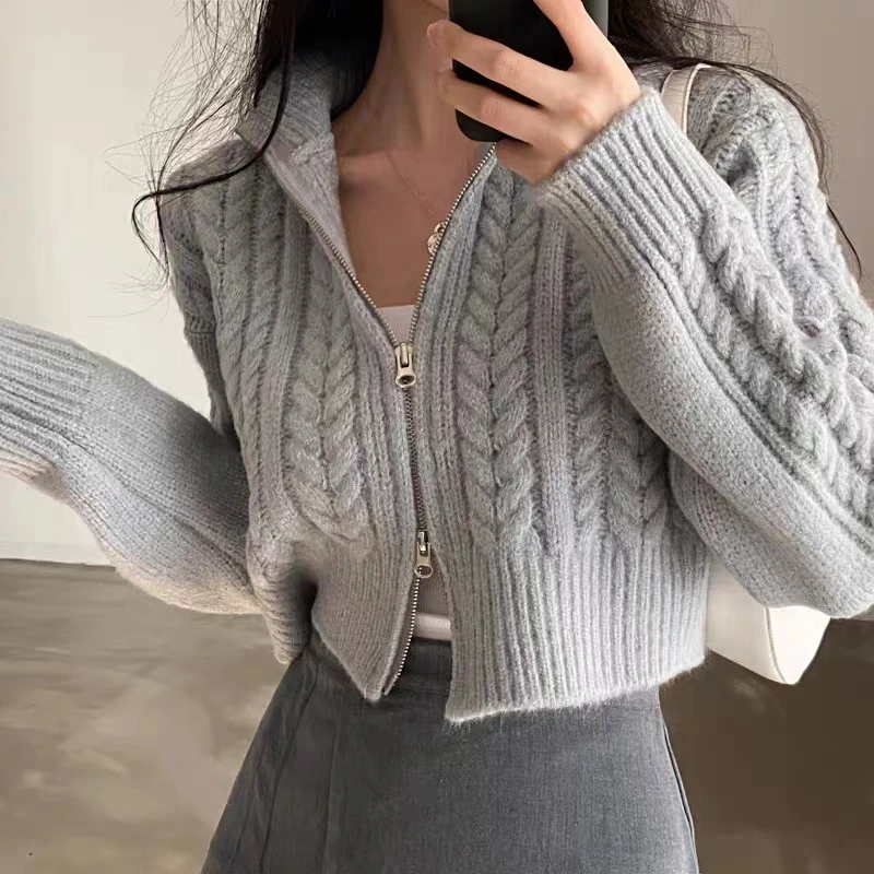 Women Knitted Long Sleeve Cardigan Sweater for Autumn Winter