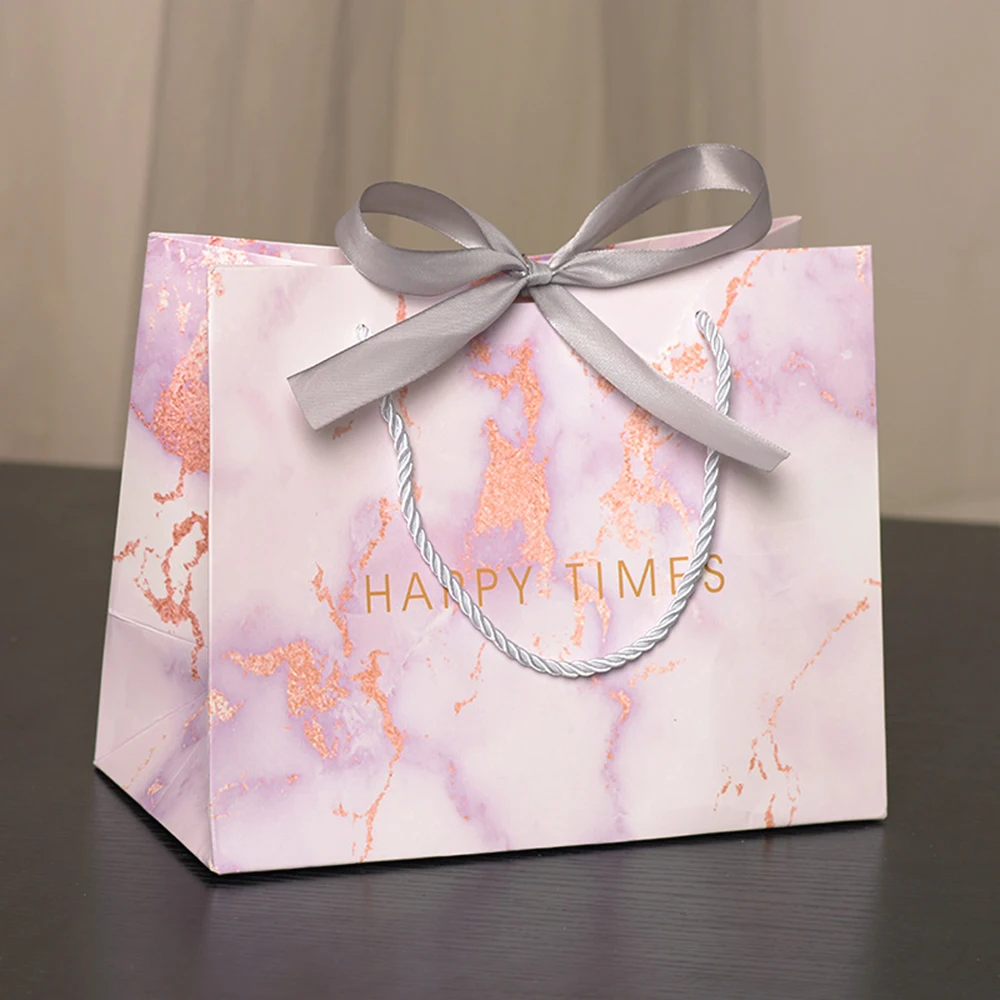 24 Stück Hochwertige Papiertüten mit Schleife Marmor-Textur Einkaufstaschen mit Eigenem Logo Brautjungfern-Verpackung für Hochzeit Erntedankfest – Detail 4
