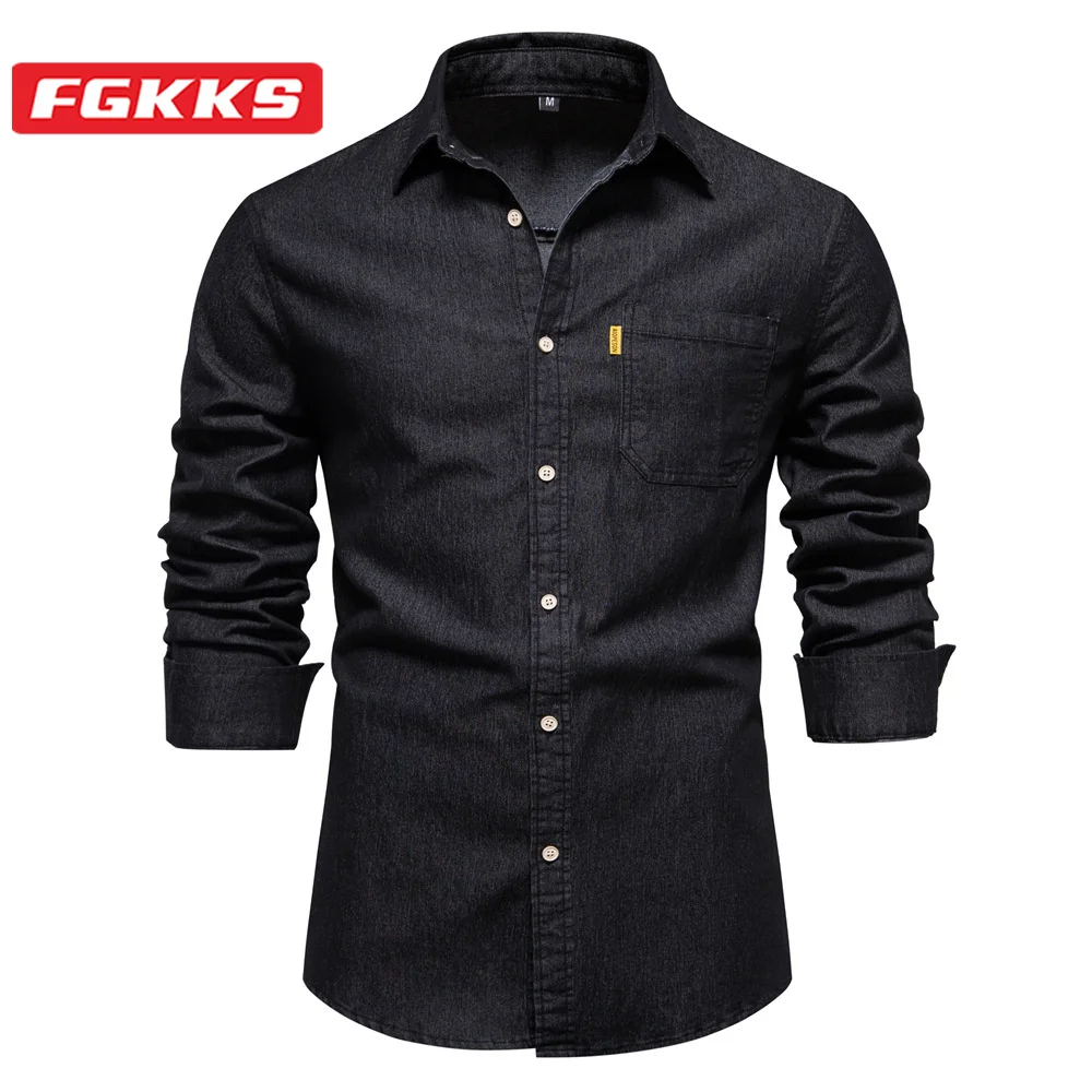 

FGKKS 2023 Outdoor Casual Shirt For Men Solid Color Denim No-iron Shirt High Quality Design Selling Street Wear Shirt For Men