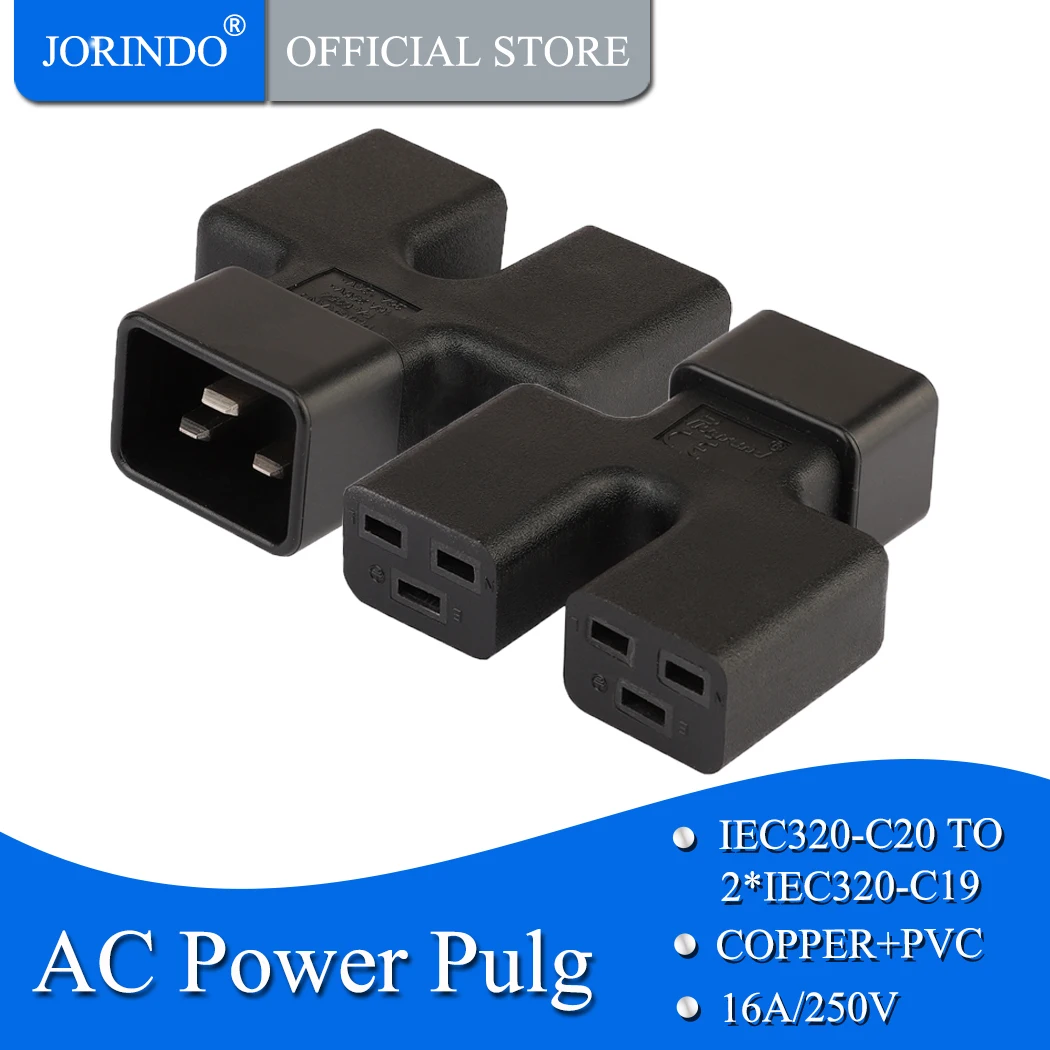 JORINDO C20 TO C19 IEC 320 Male to Dual 2*C19 Female Power Adapter 16A 250V UPS PDU |