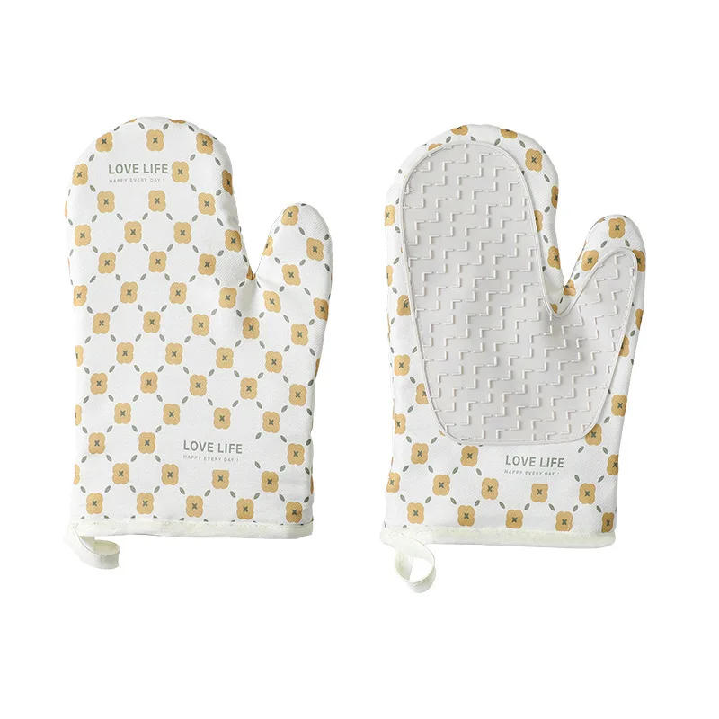 Insulated Gloves 2PCS Oven Silicone Gloves High temperature anti-scald and non-slip kitchen microwave oven dessert baking gloves