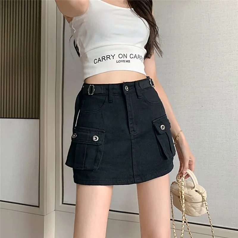 

Vintage A Line Mini Cargo Skirt 2023 Fashion Women Y2K Sexy Hip Packaged High Waist Korean Mini Skirt Female Summer Streetwear
