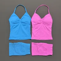 2 Piece Histello Sports Set Women Longline Strappy Top Seamless Yoga Tank Scrunch Butt Workout Shorts Suit Gym Sports Sets - Image 5