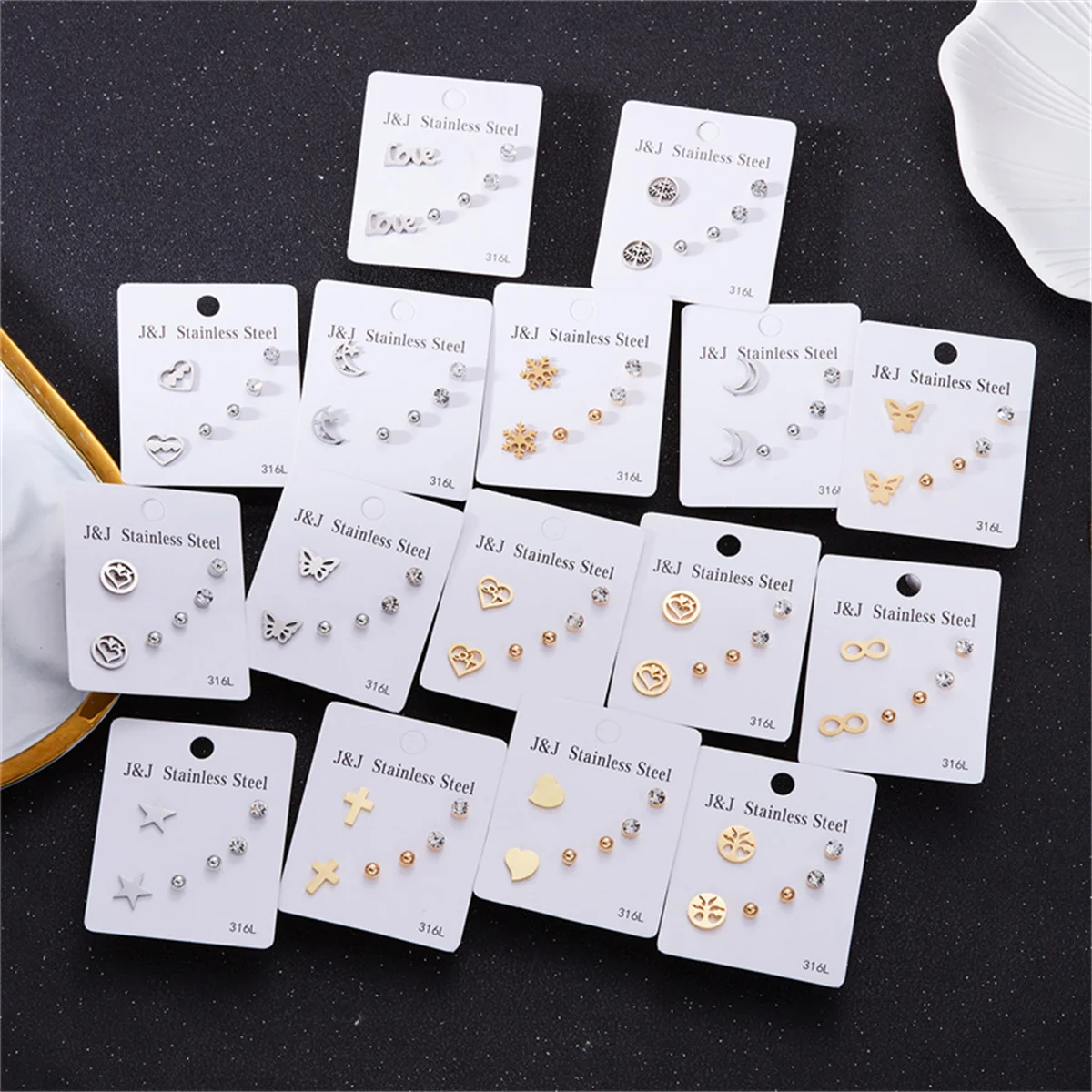 Stainless Steel Mini Earrings Set For Women Men Simple Geometric Star Moon Heart Butterfly Cross Earring Punk Jewelry Party Gift