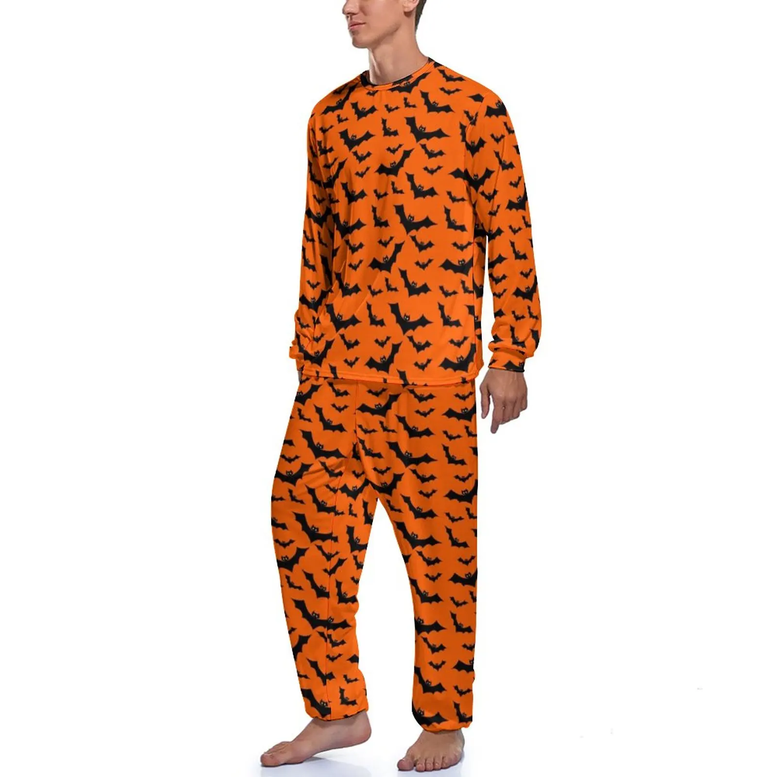 Bats Silhoute Pajamas Male Halloween Animal Print Fashion Nightwear Autumn Long Sleeve 2 Piece Bedroom Graphic Pajama Sets