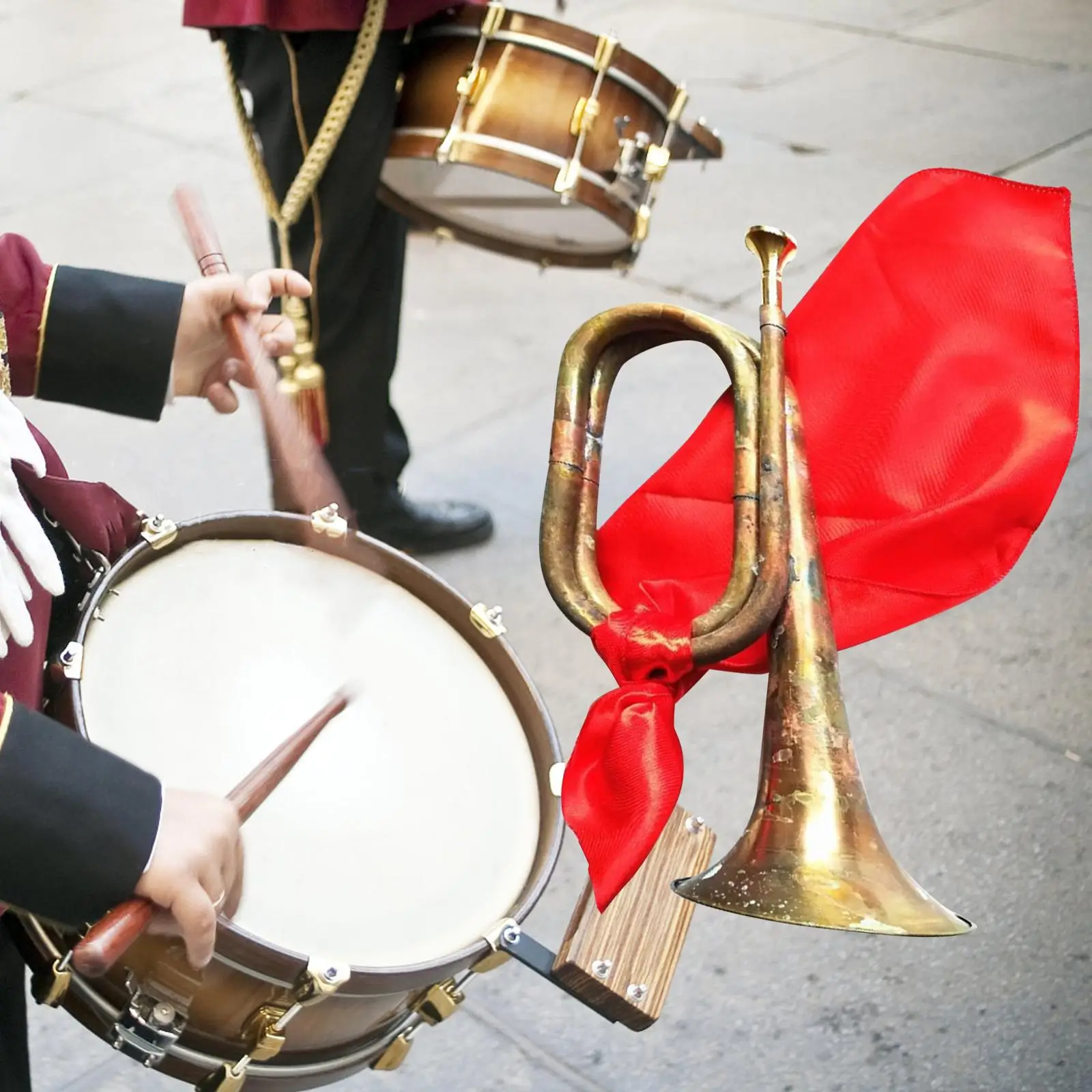 Marching Bugle Solid Copper and Brass Bugle, Music Instrument with Mouthpiece for School