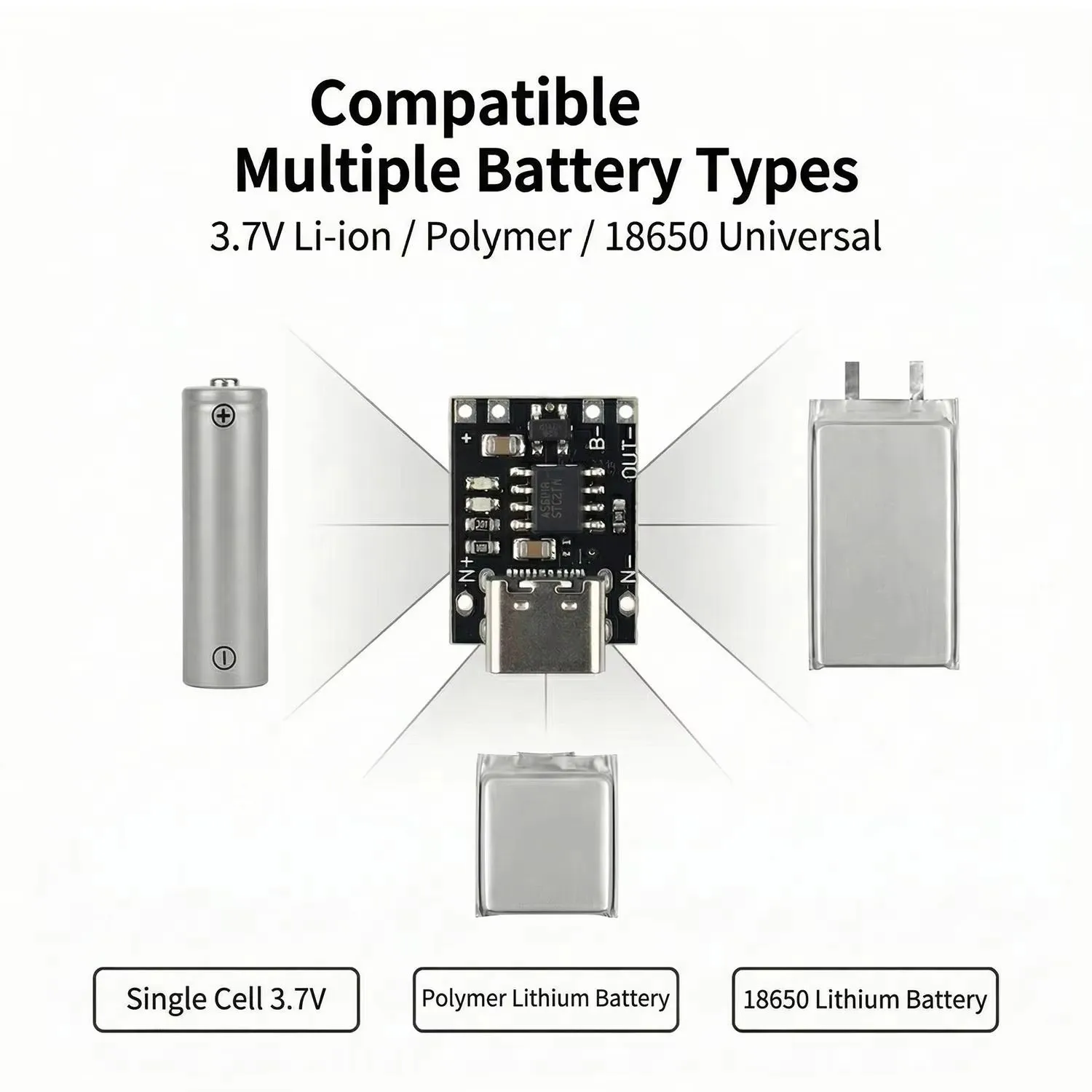 범용 3.7V 리튬 배터리 충전 보드(보호 기능 포함) Type-C USB C 리튬 이온 배터리 충전 보드 과충전 방지 모듈