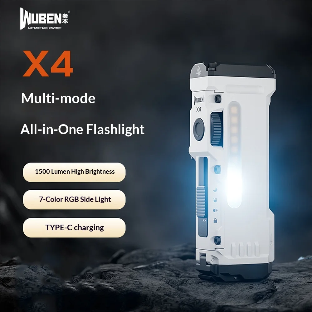 WUBEN X4 EDC 플랫 손전등(RGB 라이트 포함) 1500 루멘 미니 손전등(전술 스위치 포함) 자기 IP68 휴대용 포켓 선물
