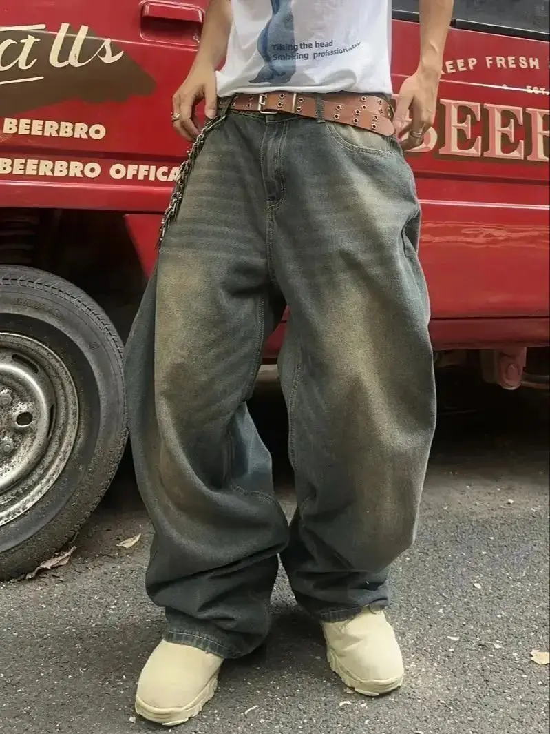 Vaqueros informales americanos para hombre, rectos, sueltos, no fáciles de deformar, cómodos para lavar, color sólido, se pueden usar en todas las estaciones.