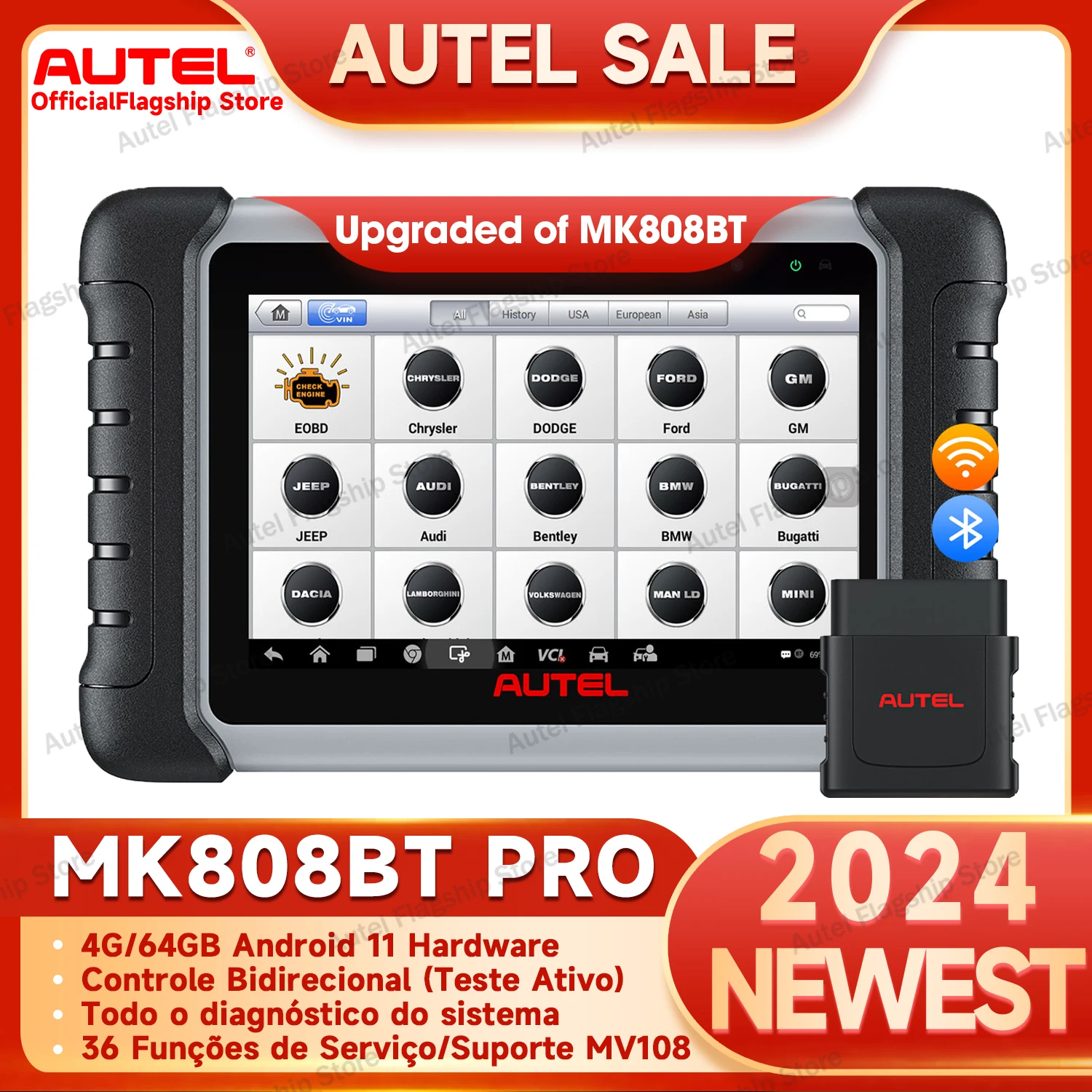 Autel MaxiCOM MK808BT PRO OBD2 Car Diagnostic Scanner Full System  Bi-Directional