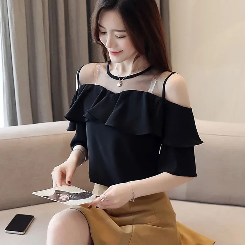 Women Chiffon Off Shoulder Blouse Top