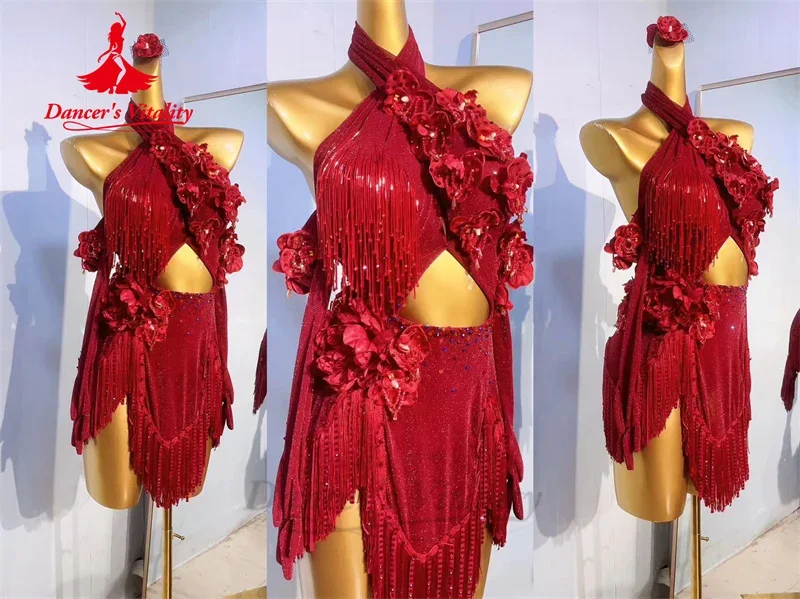 Vêtements De Danse Latine, Body à Manches Longues Pour Femmes, Jupe Florale, Costume De Spectacle Rumba Tango, Vêtements D'entraînement, Robe Pour Adultes DNV18943